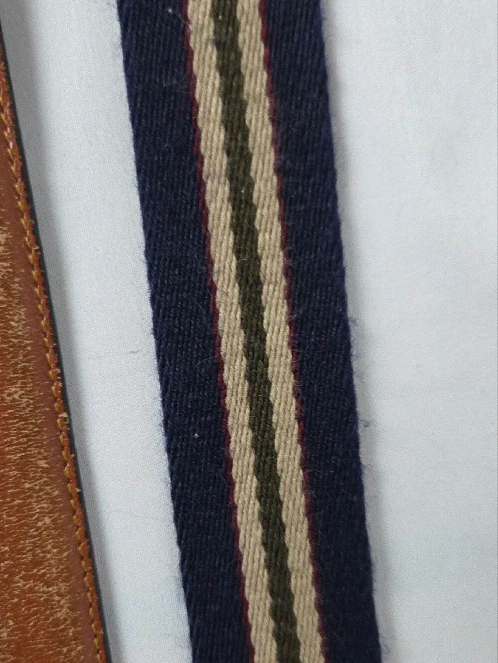 Men's Classic Leather and Striped Fabric Belts - Black, Brown, Tan, Navy
